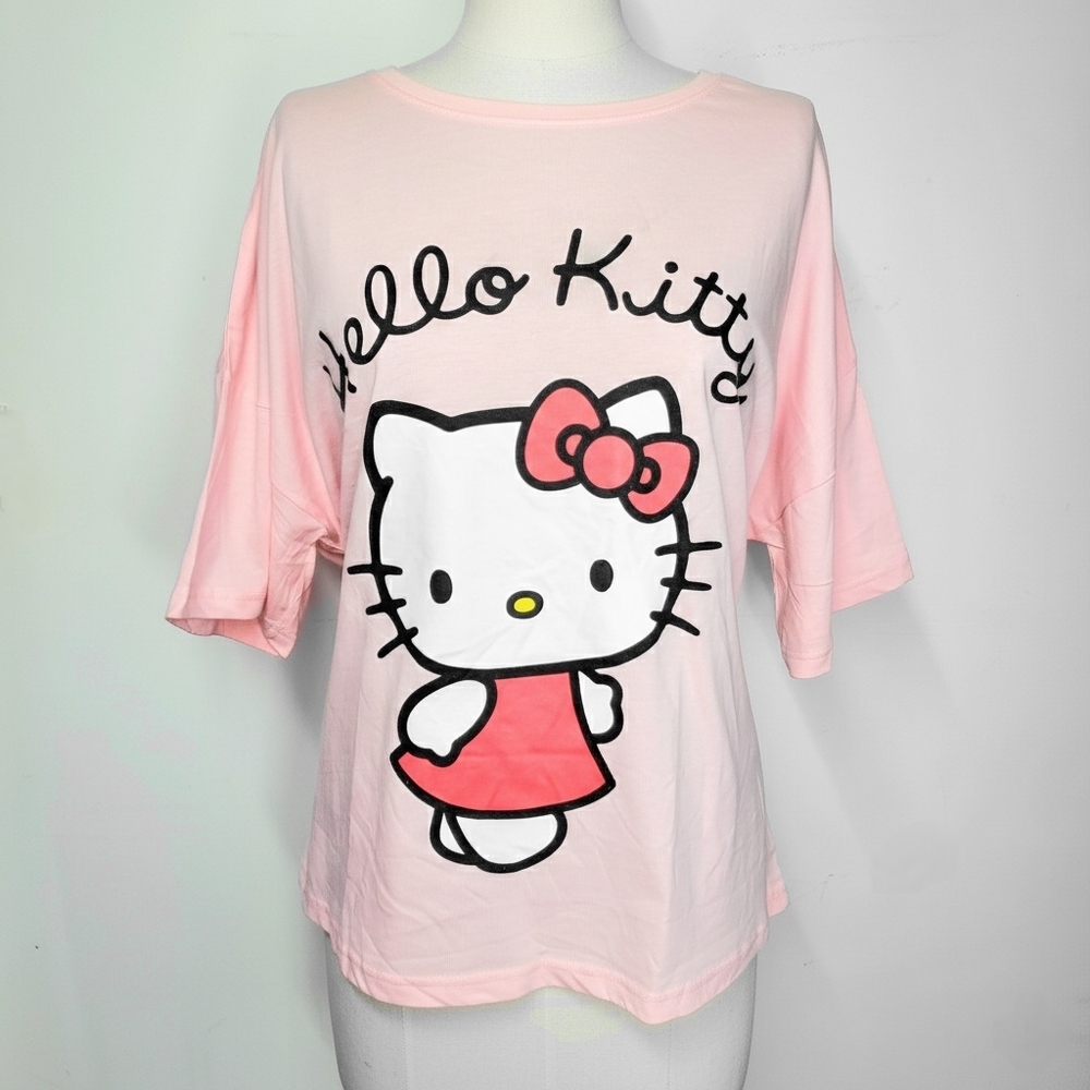 Hello Kitty Size L NEW T-Shirt Genuine Sanrio Light Pink Short Sleeve Nightshirt
